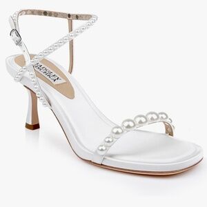 Badgley Mischka satin white heels